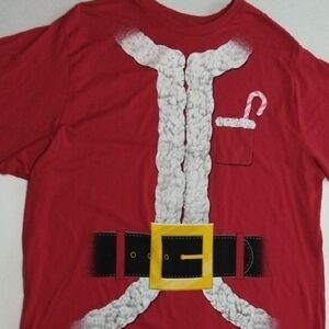 Holiday Time Vibrant Red T-Shirt Santa Clause‎ With A Candy Cane